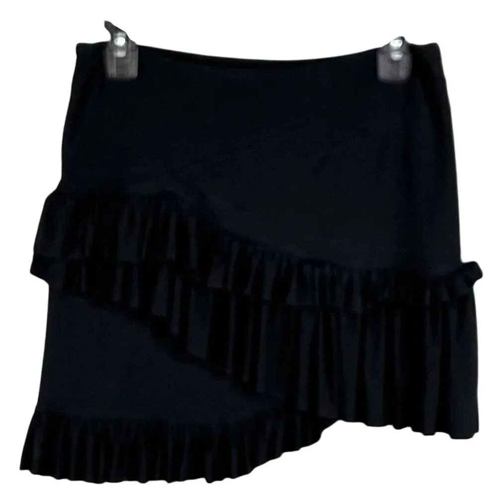 Altuzarra Womens 38/ Large Black Ruffled Asymmetrical Soft Skirt Made In France